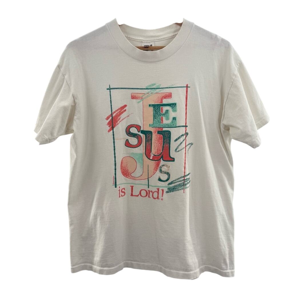 Vintage Anvil “Jesus is Lord!” Christian T-Shirt Cotton Made USA Pastel Size L